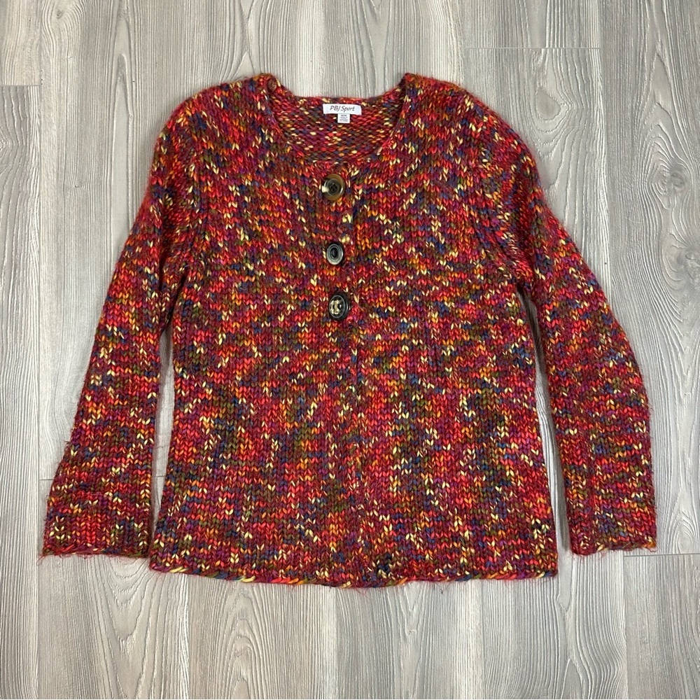PBJ Sport Multicolor Chunky Knit Cardigan with Oversized Buttons - Medium‎